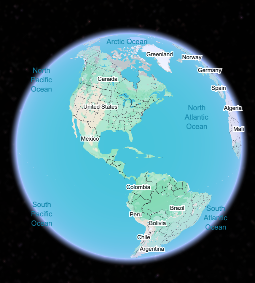 A google earth view centering the US wouldn't need not cut off so much of South America. A google earth view centering the US wouldn't need not cut off so much of South America.